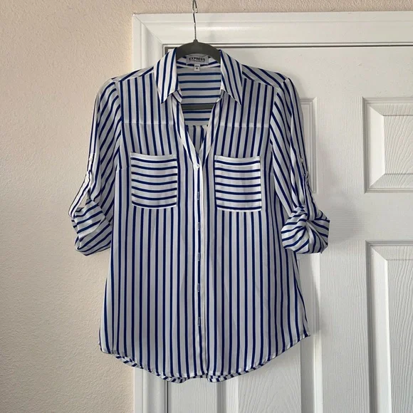 Express Two Pocket Portofino Button Down Striped - Picture 6 of 7